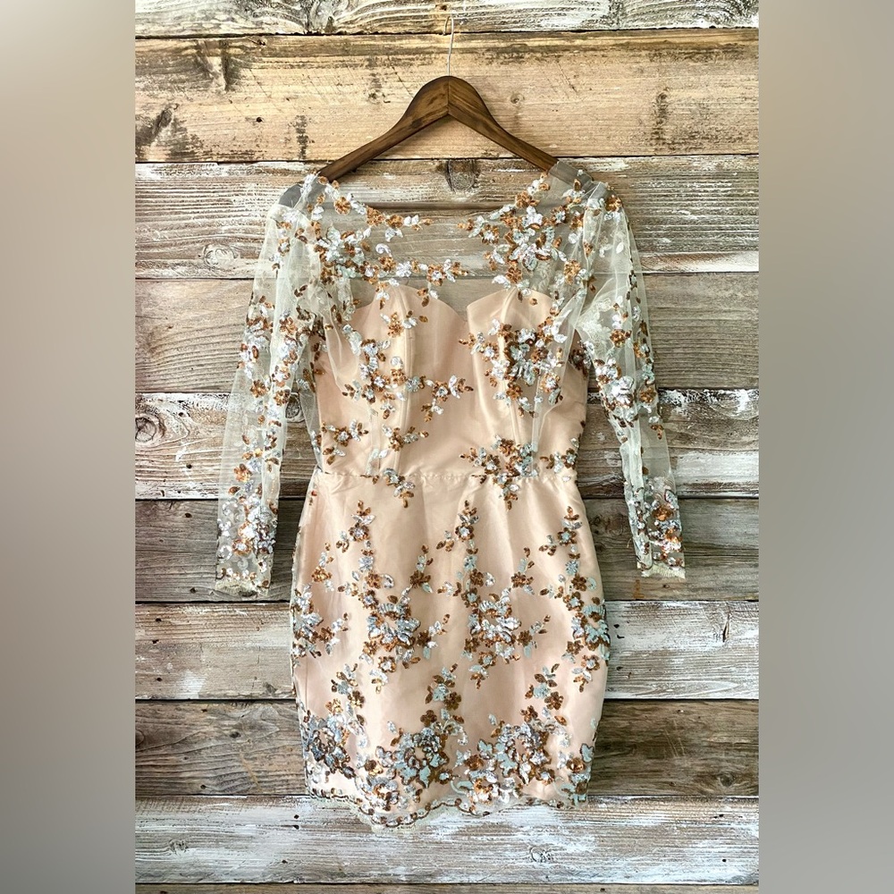 FERNANDO WONG Embroidered Sequin Open Back Cocktail Dress | Size 10